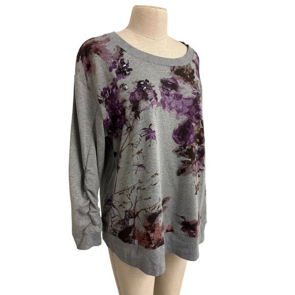 Simply Vera Vera Wang XL Floral Gray Sweatshirt With Embellishments - Picture 2 of 15